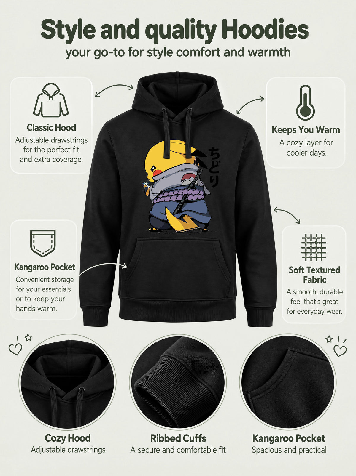 Pokemon Pikachu Chudori inspired Hoodie