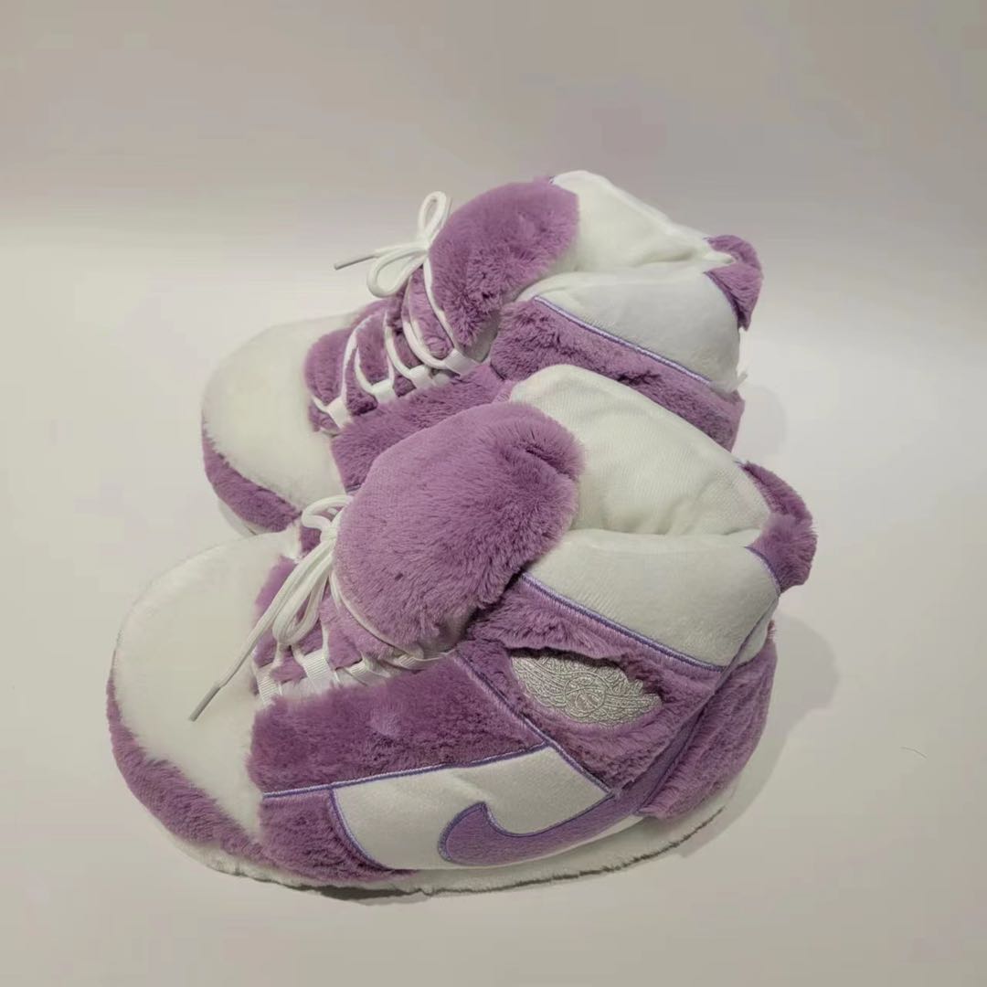Lilac Fluffy Warm Home Sneaker Slippers Winter Warm Plush Slippers Fleece Lined Sneakers Anti-Skid Rubber Sole