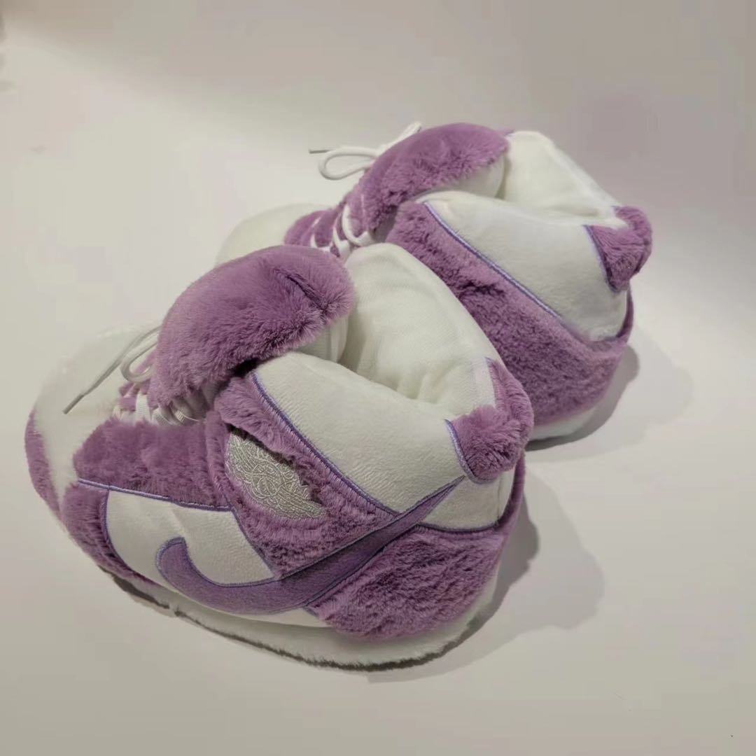 Lilac Fluffy Warm Home Sneaker Slippers Winter Warm Plush Slippers Fleece Lined Sneakers Anti-Skid Rubber Sole